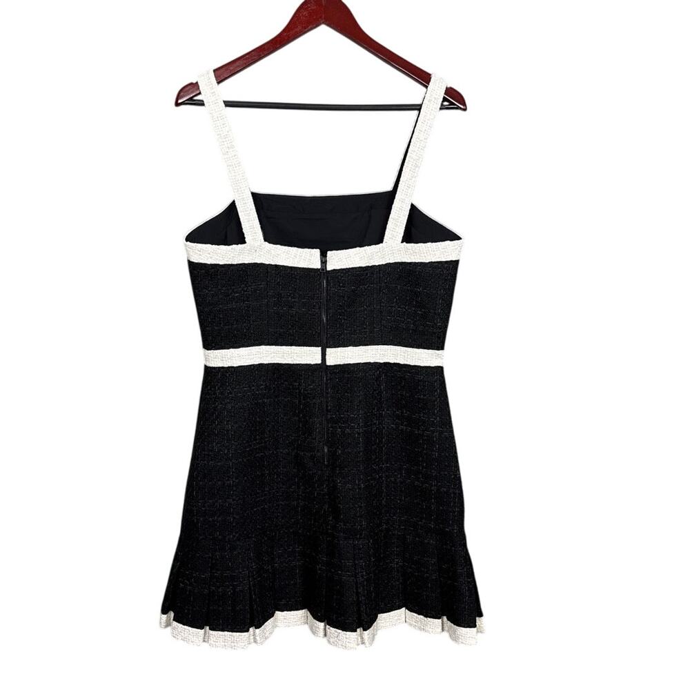 Alice + Olivia Tweed Mini Dress Black Ivory Strappy Sleeveless Designer 12 NWT - Picture 4 of 13